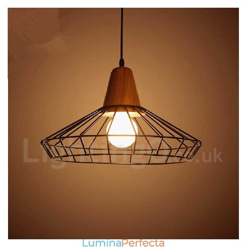 Lampă suspendată din lemn, metal, vintage