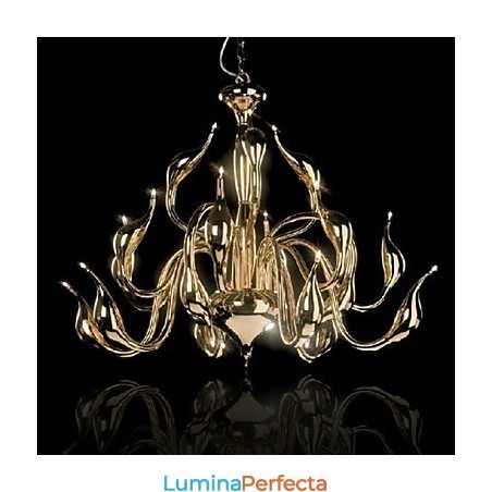 Candelabru modern 18 lumini G4 placat cu aur Candelabru modern 18 lumini G4 placat cu aur