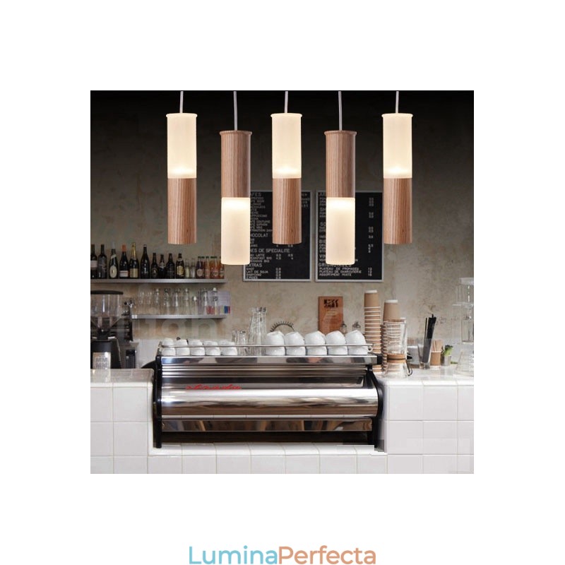 Lampă suspendată din lemn, modernă, cu 5 lumini