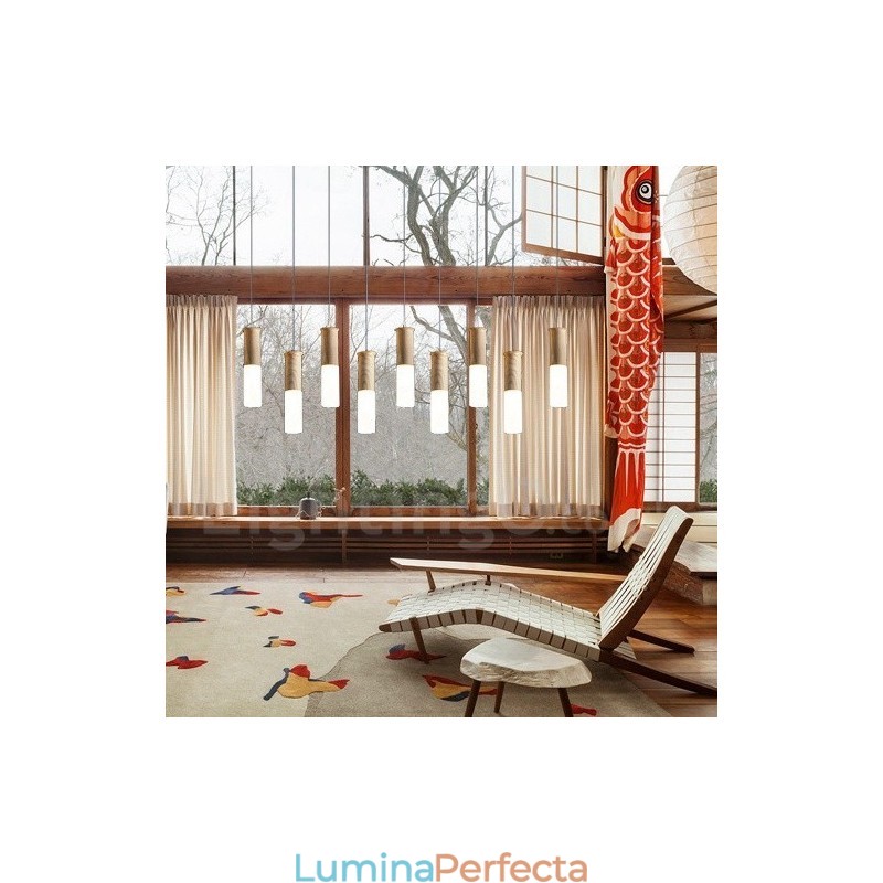Lampă suspendată din lemn modernă și contemporană cu 9 lumini