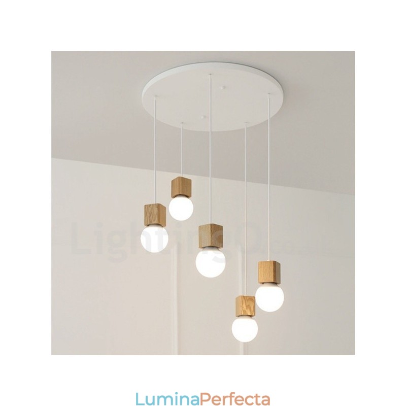 Lampă suspendată rustic Lodge cu 5 lumini din lemn