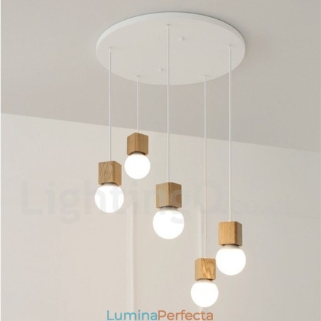 Lampă suspendată rustic Lodge cu 5 lumini din lemn Lampă suspendată rustic Lodge cu 5 lumini din lemn