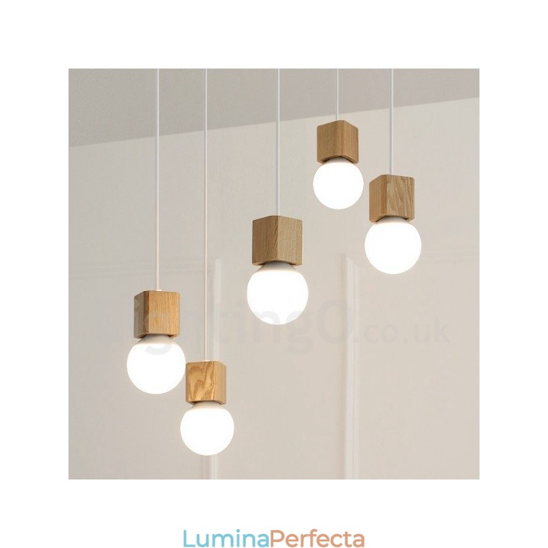 Lampă suspendată rustic Lodge cu 5 lumini din lemn