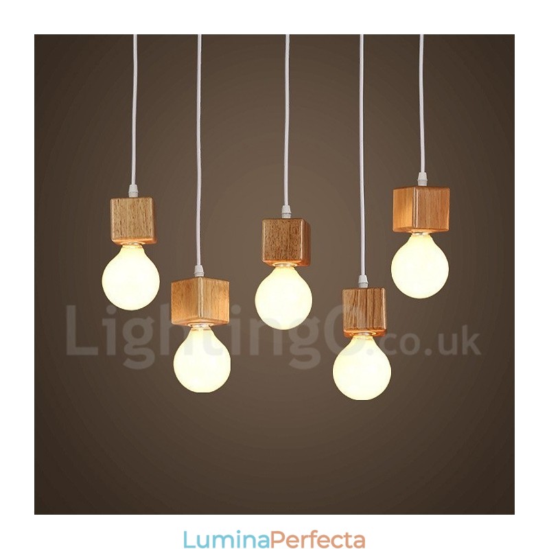 Lampă suspendată rustic Lodge cu 5 lumini din lemn