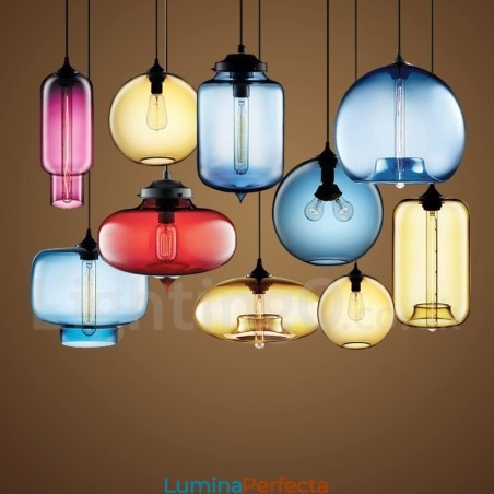Lampă suspendată din sticlă modernă, în mai multe culori, cu 1 lumină Lampă suspendată din sticlă modernă, în mai multe culori, cu 1 lumină