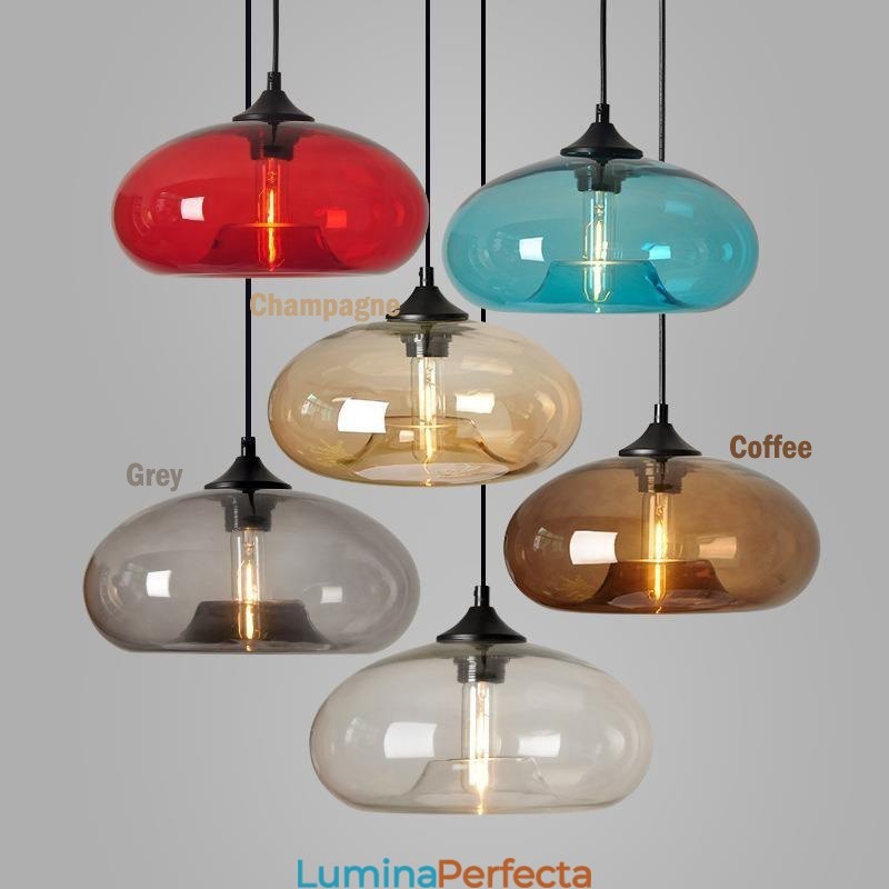 Lampă suspendată din sticlă modernă, în mai multe culori, cu 1 lumină