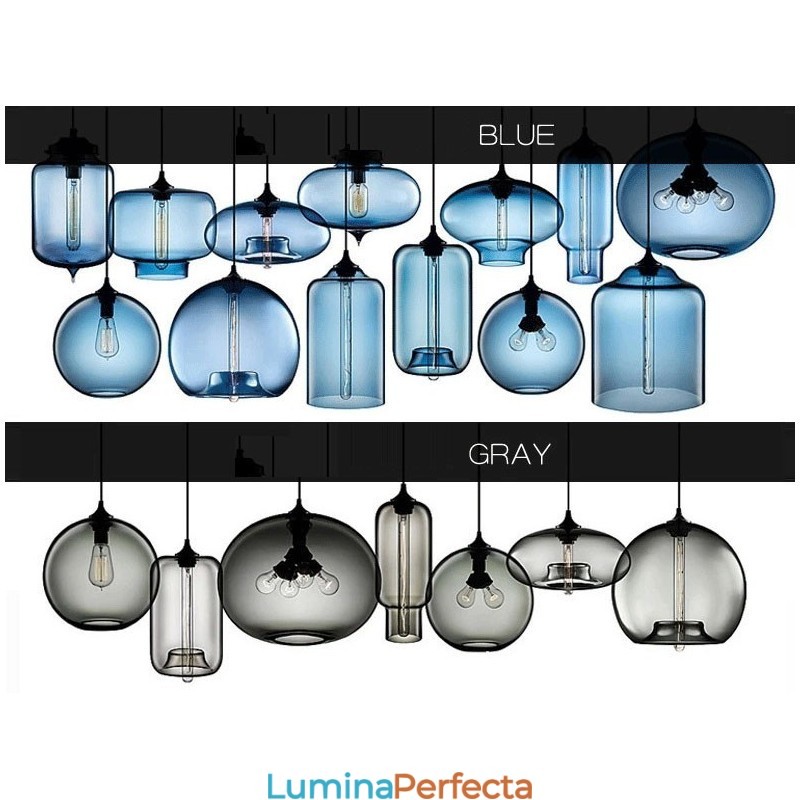 Lampă suspendată din sticlă modernă, în mai multe culori, cu 1 lumină