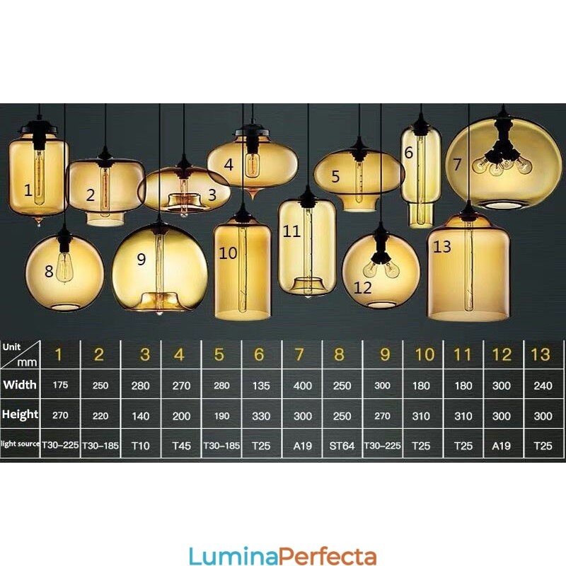 Lampă suspendată din sticlă modernă, în mai multe culori, cu 1 lumină