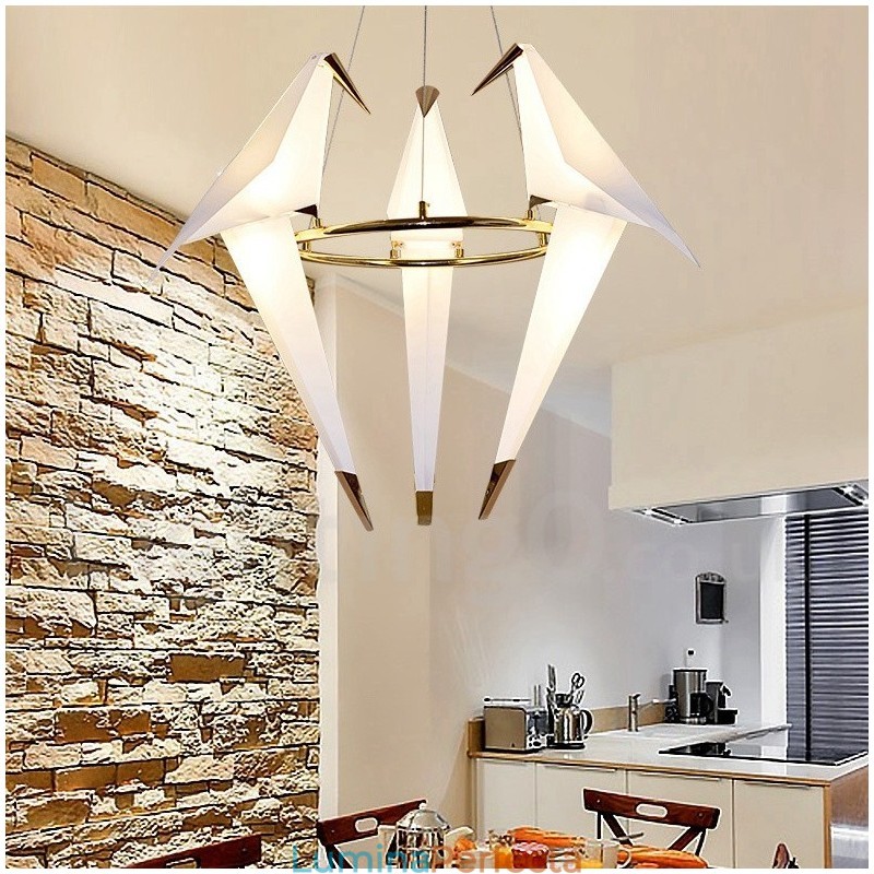 Lampă suspendată modernă și contemporană cu 3 lumini Macara din hârtie