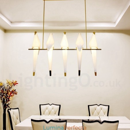 Lampă suspendată cu 5 lumini, macara de hârtie modernă și contemporană Lampă suspendată cu 5 lumini, macara de hârtie modernă și contemporană