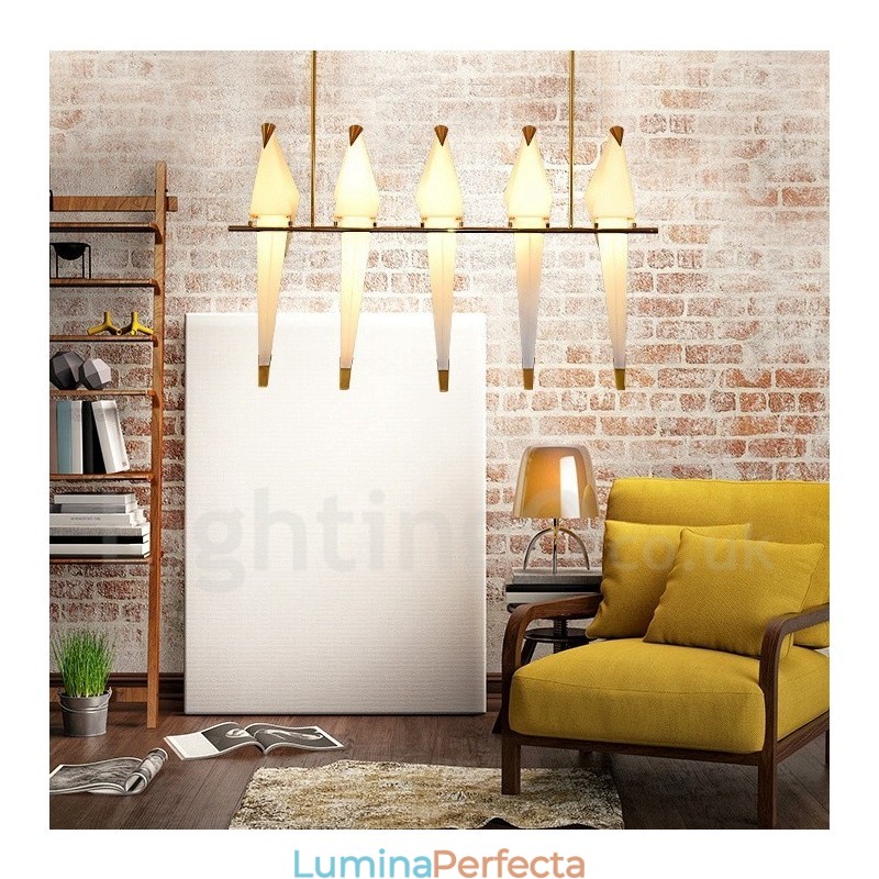 Lampă suspendată cu 5 lumini, macara de hârtie modernă și contemporană