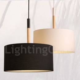 Lampă suspendată modernă, contemporană, din lemn, cu abajur din material textil