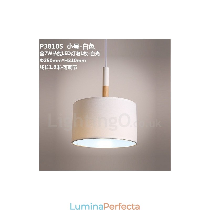 Lampă suspendată modernă, contemporană, din lemn, cu abajur din material textil