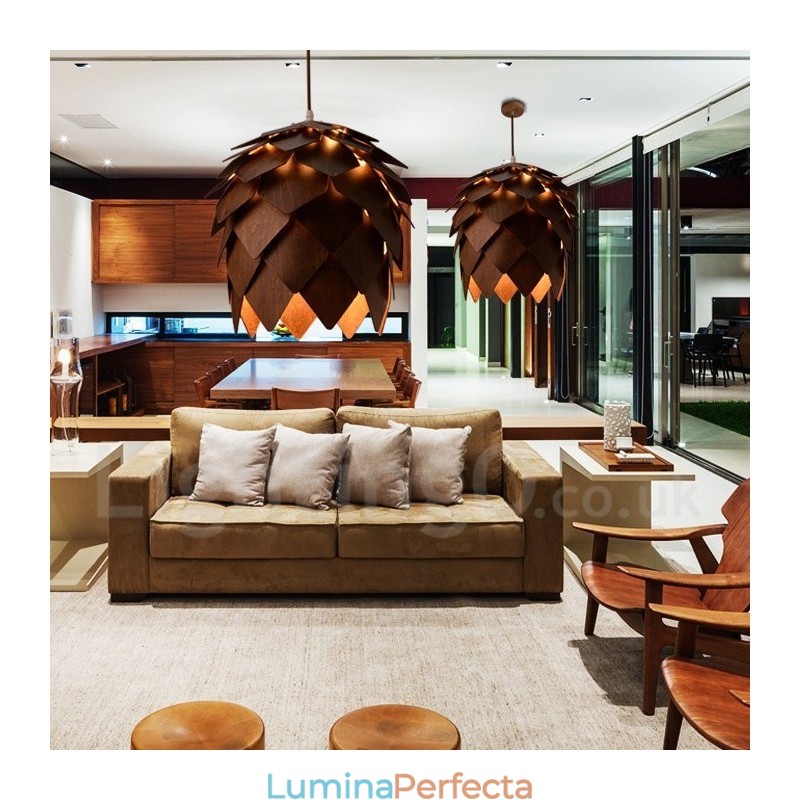 Lampă suspendată rustic Lodge din lemn de pin