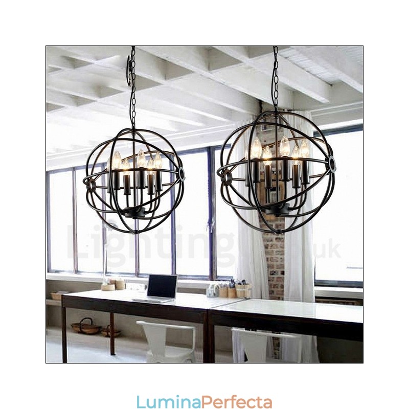 Lampă suspendată vintage Globe din metal cu 6 lumini