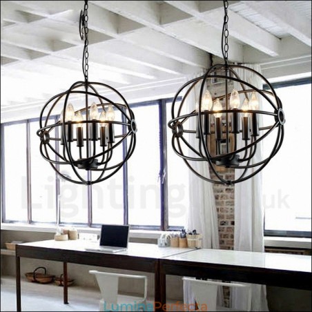 Lampă suspendată vintage Globe din metal cu 6 lumini Lampă suspendată vintage Globe din metal cu 6 lumini