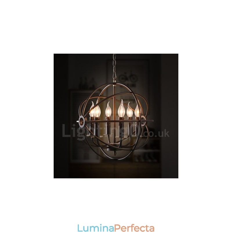 Lampă suspendată vintage Globe din metal cu 6 lumini