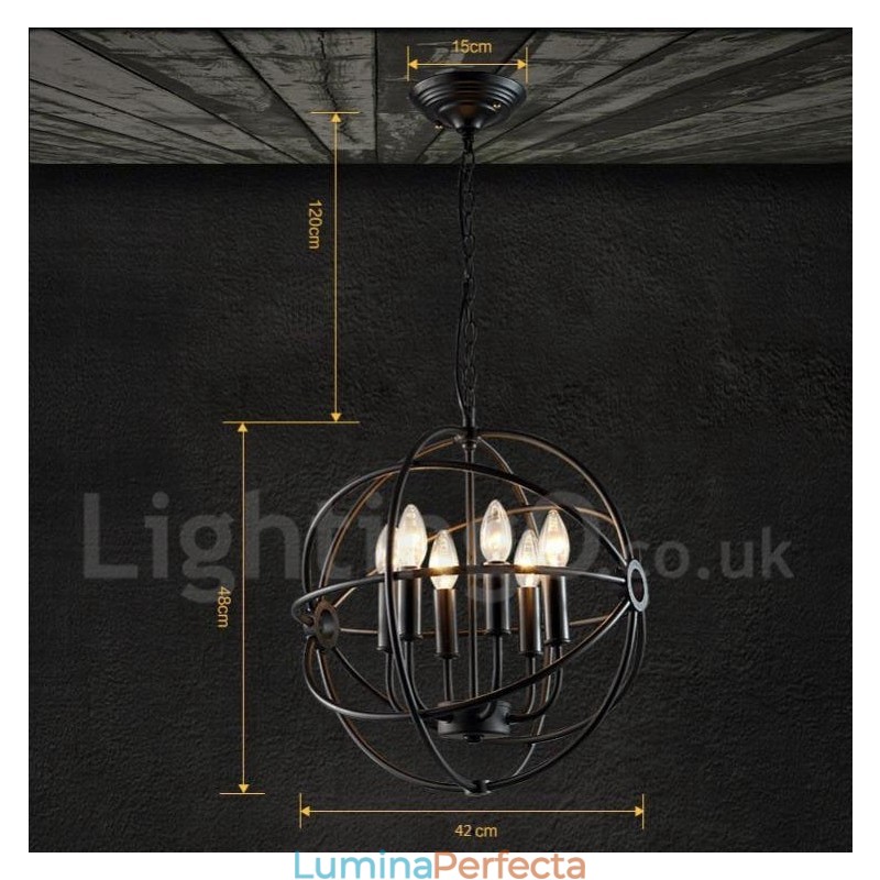 Lampă suspendată vintage Globe din metal cu 6 lumini