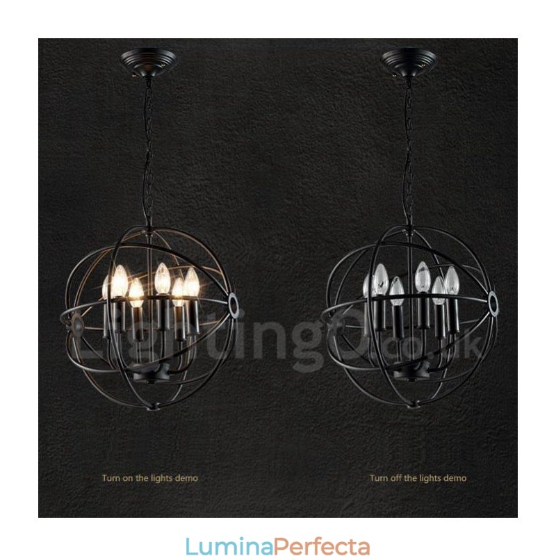 Lampă suspendată vintage Globe din metal cu 6 lumini