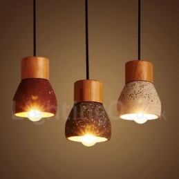 Lampă suspendată modernă, contemporană, din lemn de beton, cu 1 lumină