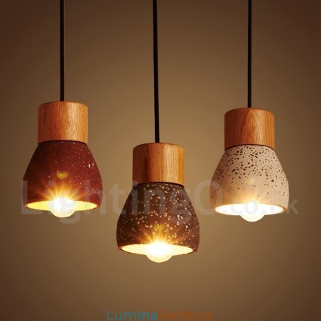 Lampă suspendată modernă, contemporană, din lemn de beton, cu 1 lumină