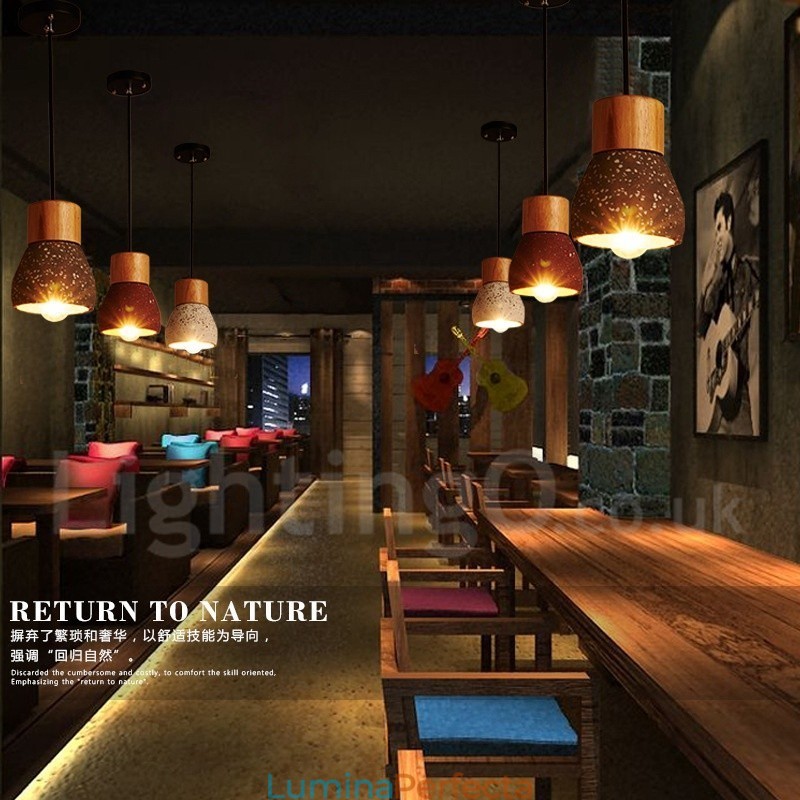 Lampă suspendată modernă, contemporană, din lemn de beton, cu 1 lumină