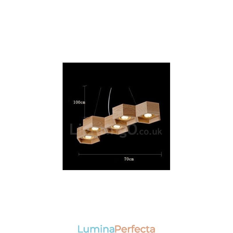 Lampă suspendată modernă contemporană din lemn cu 5 lumină