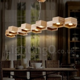 Lampă suspendată modernă contemporană din lemn deschis cu 7 lumini