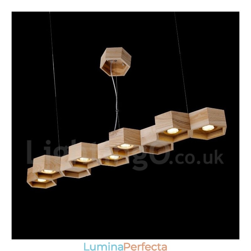 Lampă suspendată modernă contemporană din lemn deschis cu 7 lumini