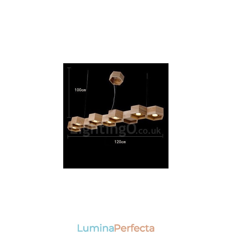 Lampă suspendată modernă contemporană din lemn deschis cu 7 lumini