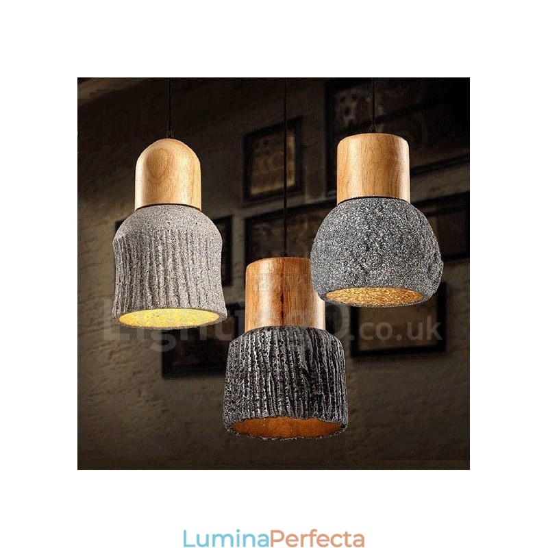 Lampă suspendată retro vintage din lemn de beton