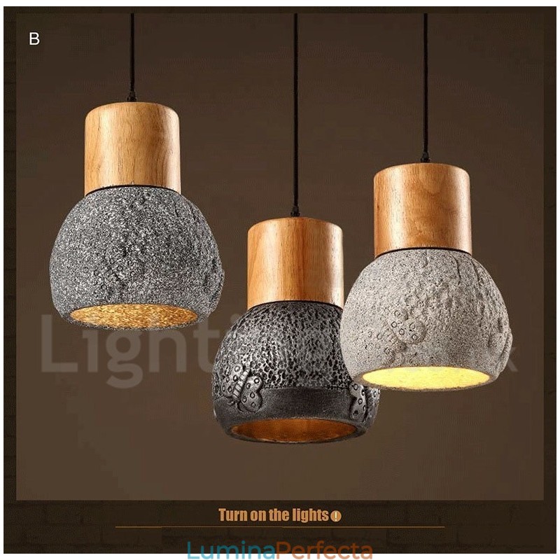 Lampă suspendată retro vintage din lemn de beton