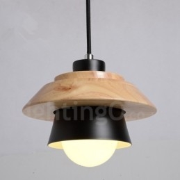 Lampă suspendată metal, lemn, 1 lumină