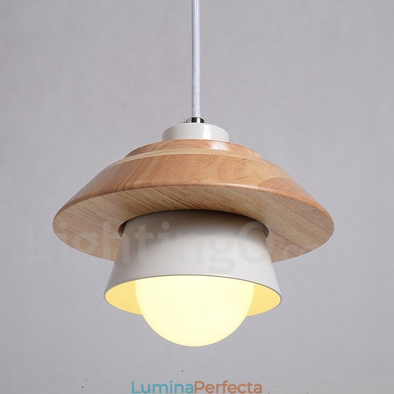 Lampă suspendată metal, lemn, 1 lumină