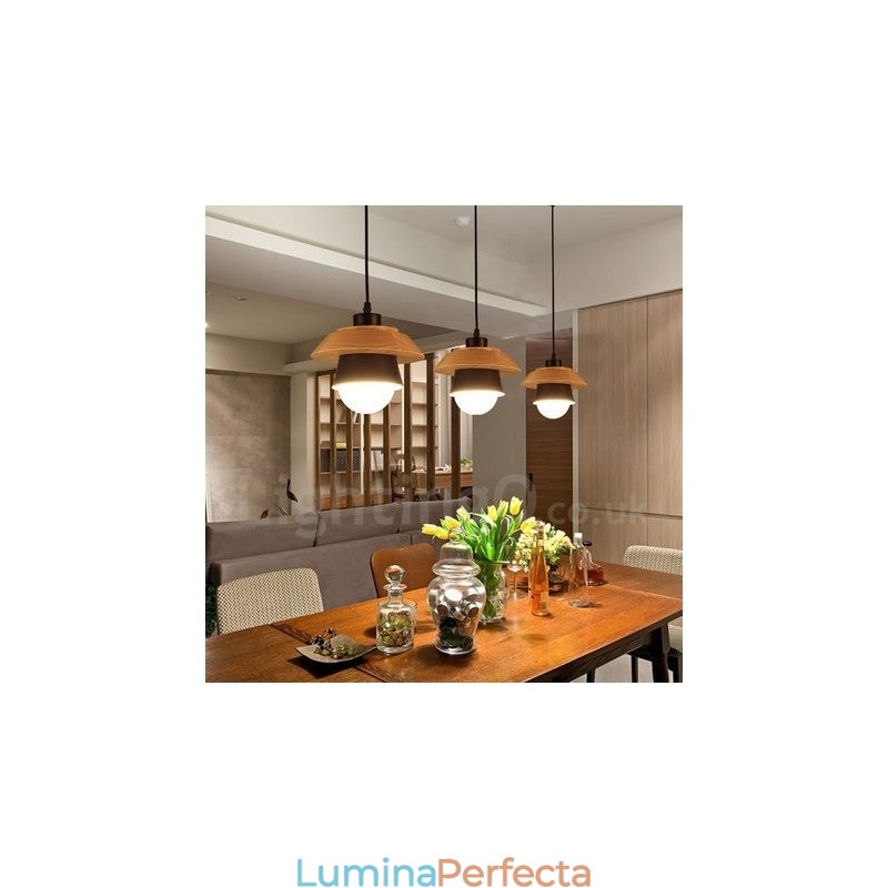 Lampă suspendată metal, lemn, 1 lumină