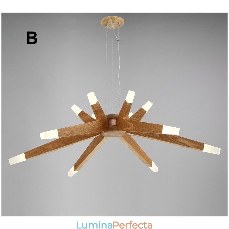 Lampă suspendată modernă, din lemn, cu 12 lumini