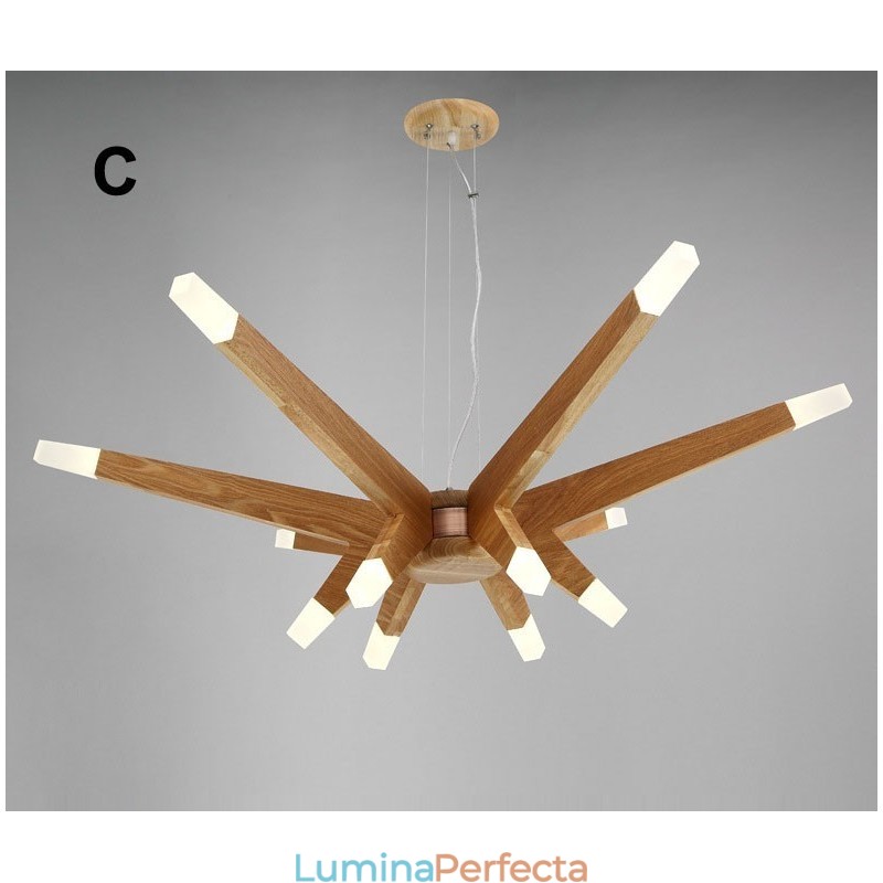 Lampă suspendată modernă, din lemn, cu 12 lumini
