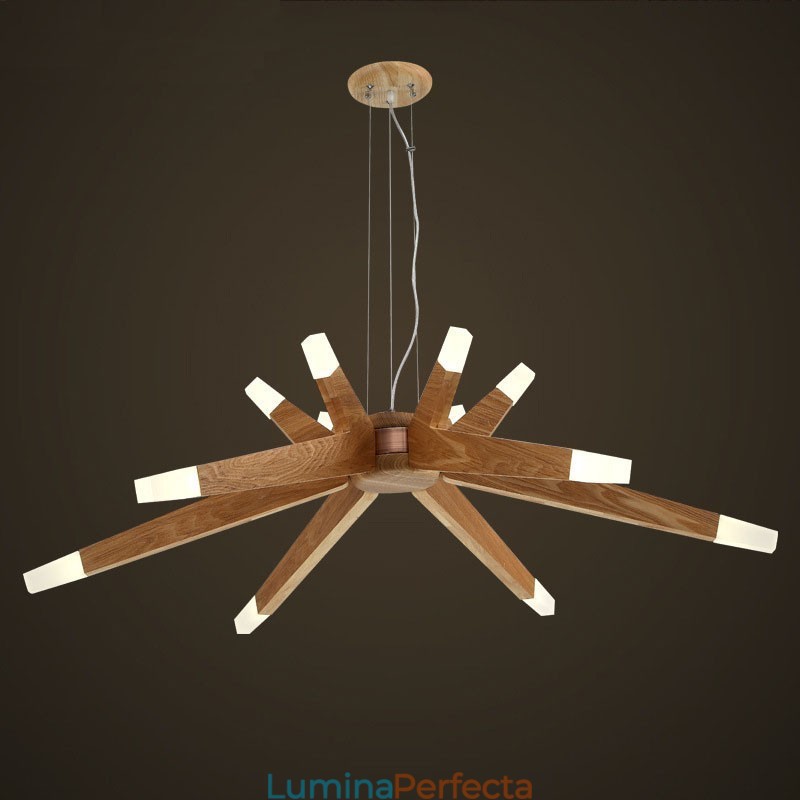 Lampă suspendată modernă, din lemn, cu 12 lumini