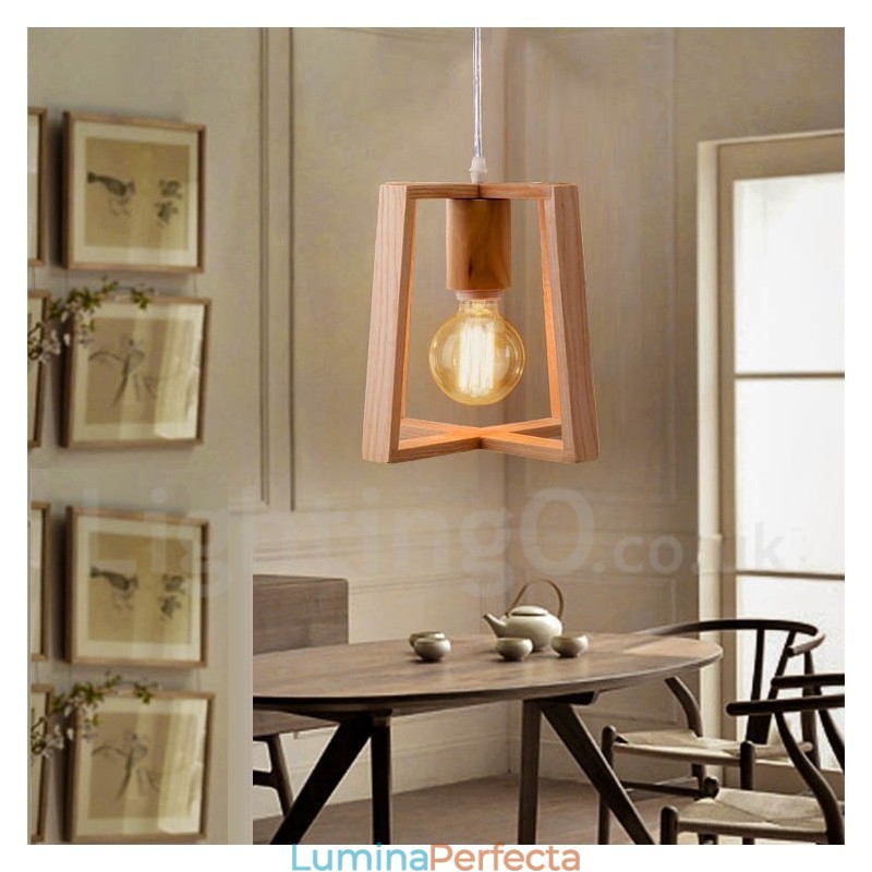 Lampă suspendată modernă din lemn, cu 1 lumină