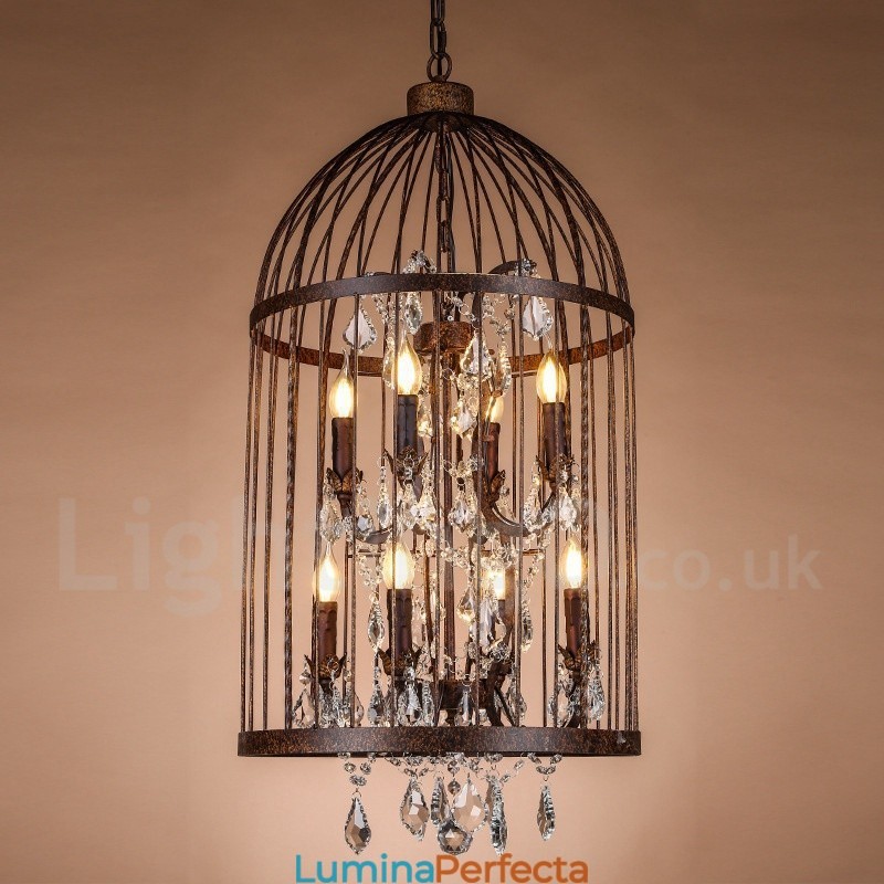 Lampă suspendată retro vintage metal cu 8 lumini Birdcage