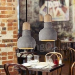 Lampă suspendată retro, vintage, din lemn de beton
