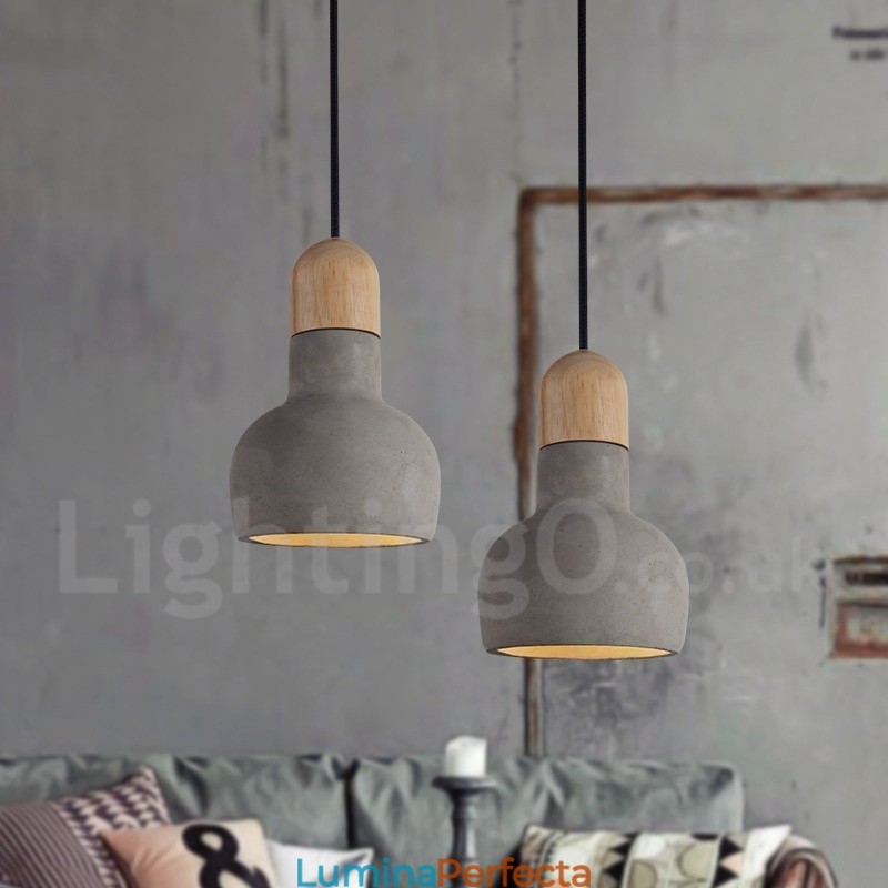 Lampă suspendată retro, vintage, din lemn de beton