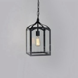 Lampă suspendată metal rustic Lodge cu abajur din sticlă
