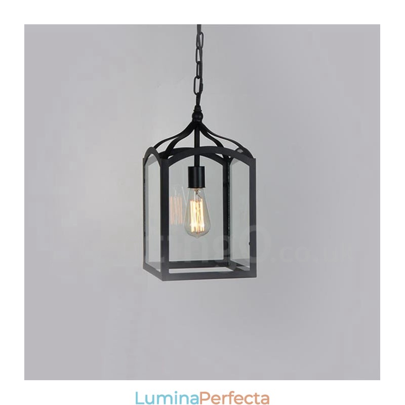 Lampă suspendată metal rustic Lodge cu abajur din sticlă