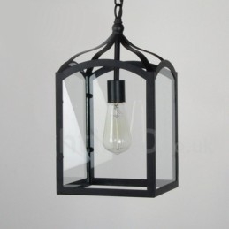 Lampă suspendată metal rustic Lodge cu abajur din sticlă