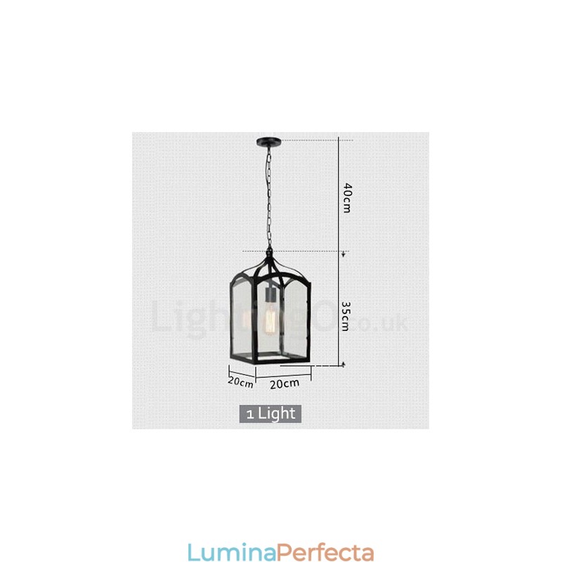 Lampă suspendată metal rustic Lodge cu abajur din sticlă