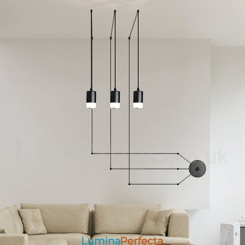 Pentru Lampă suspendată neagră cu 3 lumini cu abajur din sticlă