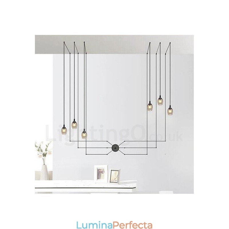 Pentru lumina suspendata cu 6 lumini cu abajur din sticla