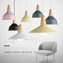 Lampă suspendată modernă, contemporană, din lemn, metal, în mai multe culori