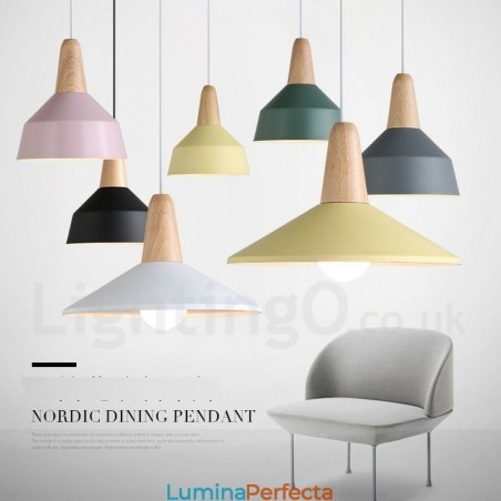 Lampă suspendată modernă, contemporană, din lemn, metal, în mai multe culori Lampă suspendată modernă, contemporană, din lemn, metal, în mai multe culori